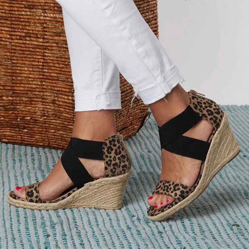 The Ove Leopard Wedge Sandals