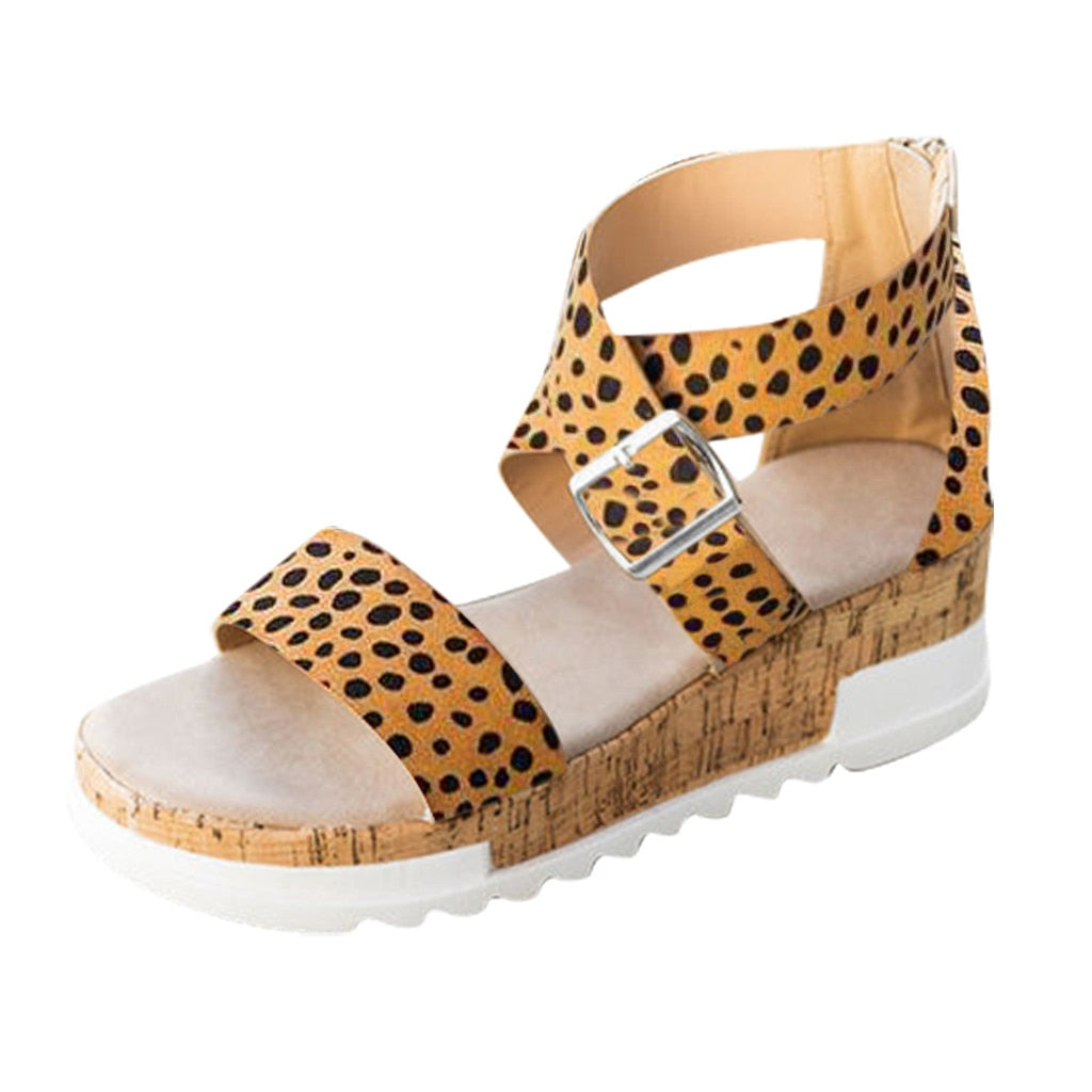 The Enid Lepoard Wedge Sandals