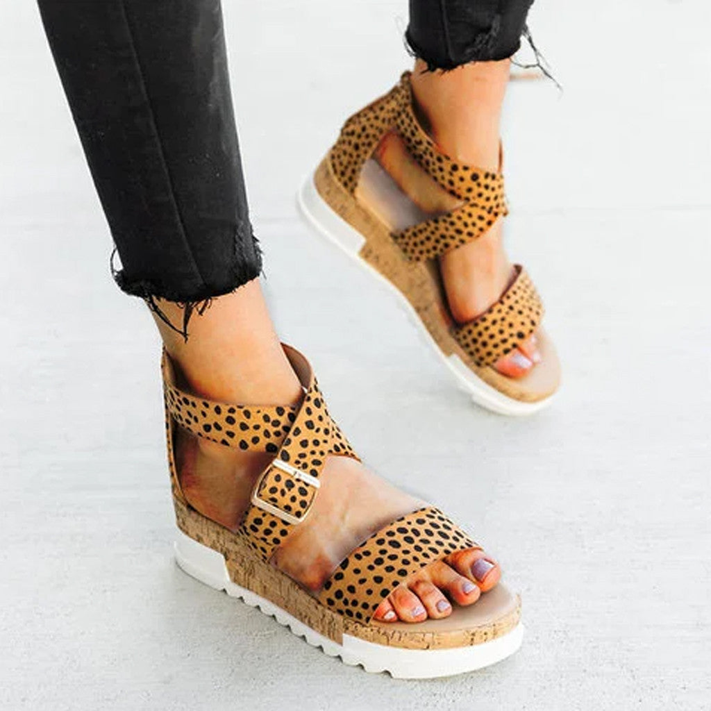 The Enid Lepoard Wedge Sandals